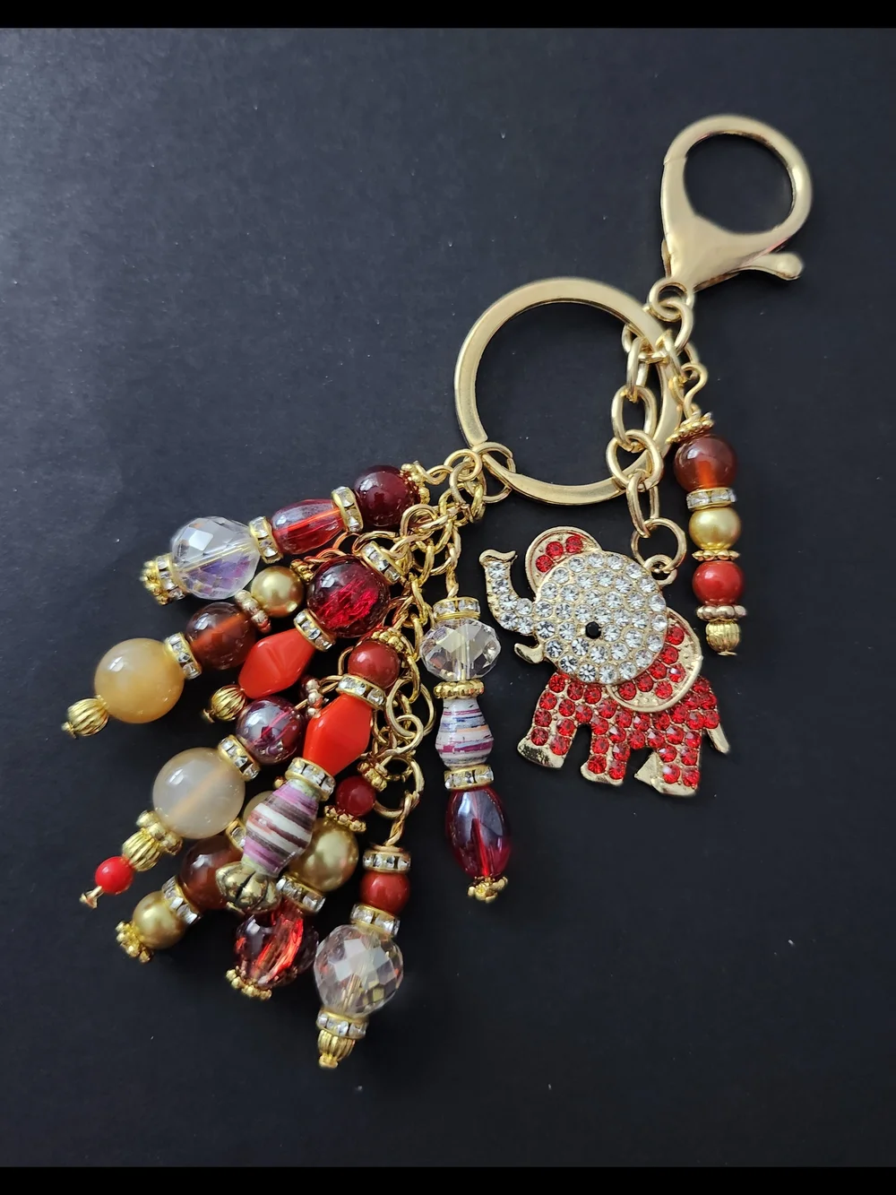 Elephant Purse Charm or Keychain Carnelian Opal Agate Glass Handcrafted